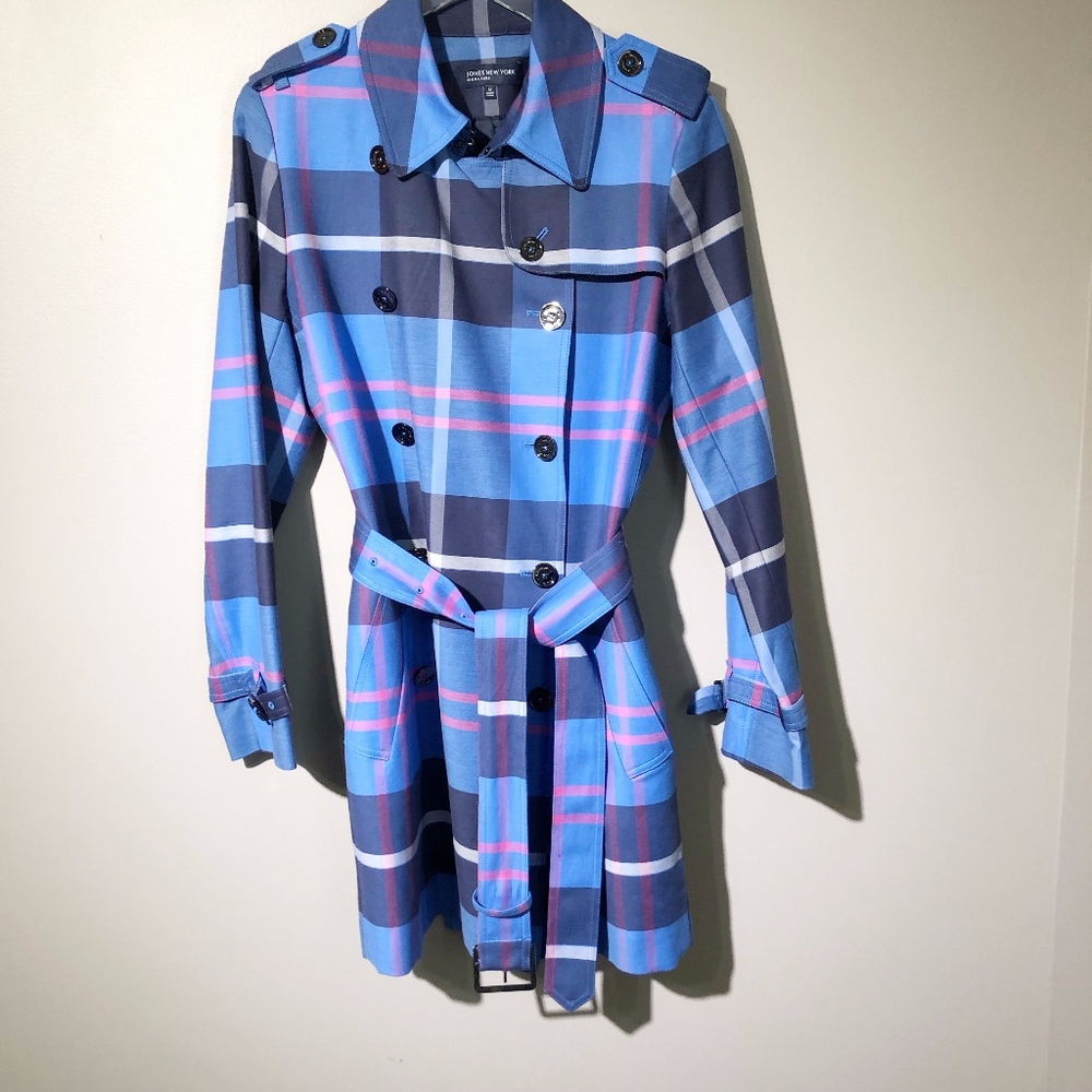 Jones New York Signature Plaid Trench Coat sz M